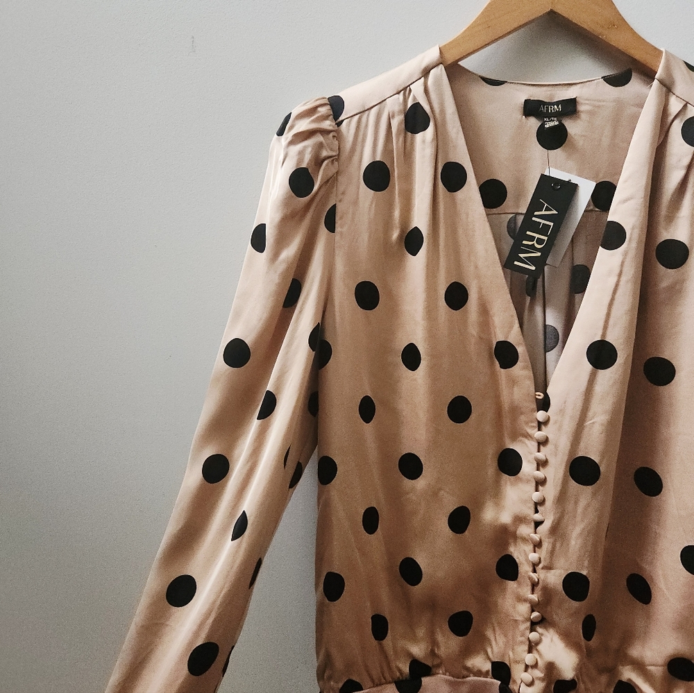 AFRM Polka Dot Long Sleeve Bodysuit XL Button Front NWT - Picture 6 of 8